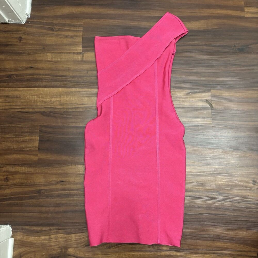 Meshki Sz Small One Shoulder Hot Pink Mini Knit Bodycon Dress Party
